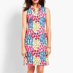 Bright Floral Ruffle Neck Eyelet Sleeveless Shift Dress Talbots Women 10P Petite
